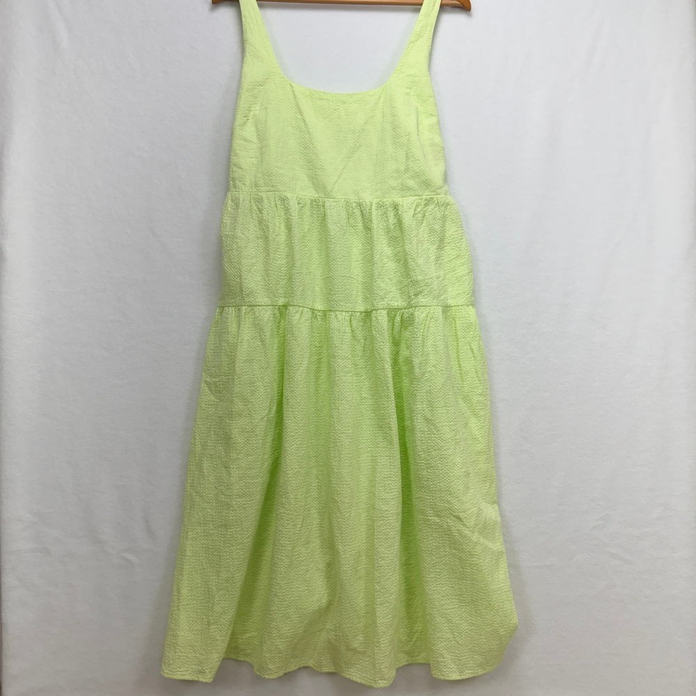 Ava & Viv Seersucker Tiered Midi Dress 100% Cotton Size X Lime Green Cottagecore